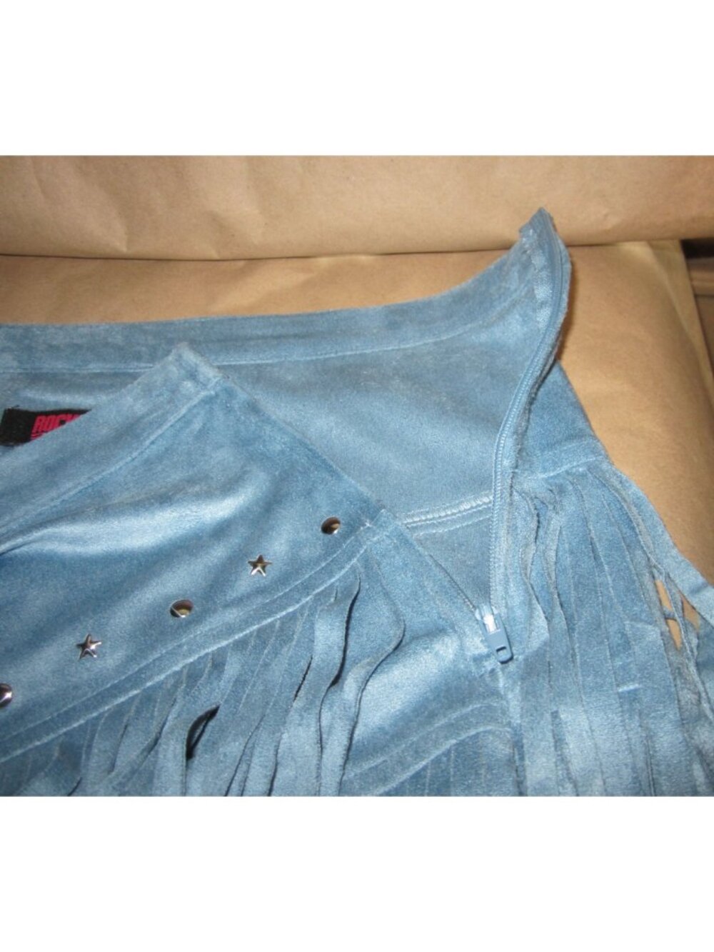 Rock and Roll Denim Women's Fringe Studded Faux Suede Mini Skirt Medium NWT - Picture 7 of 8